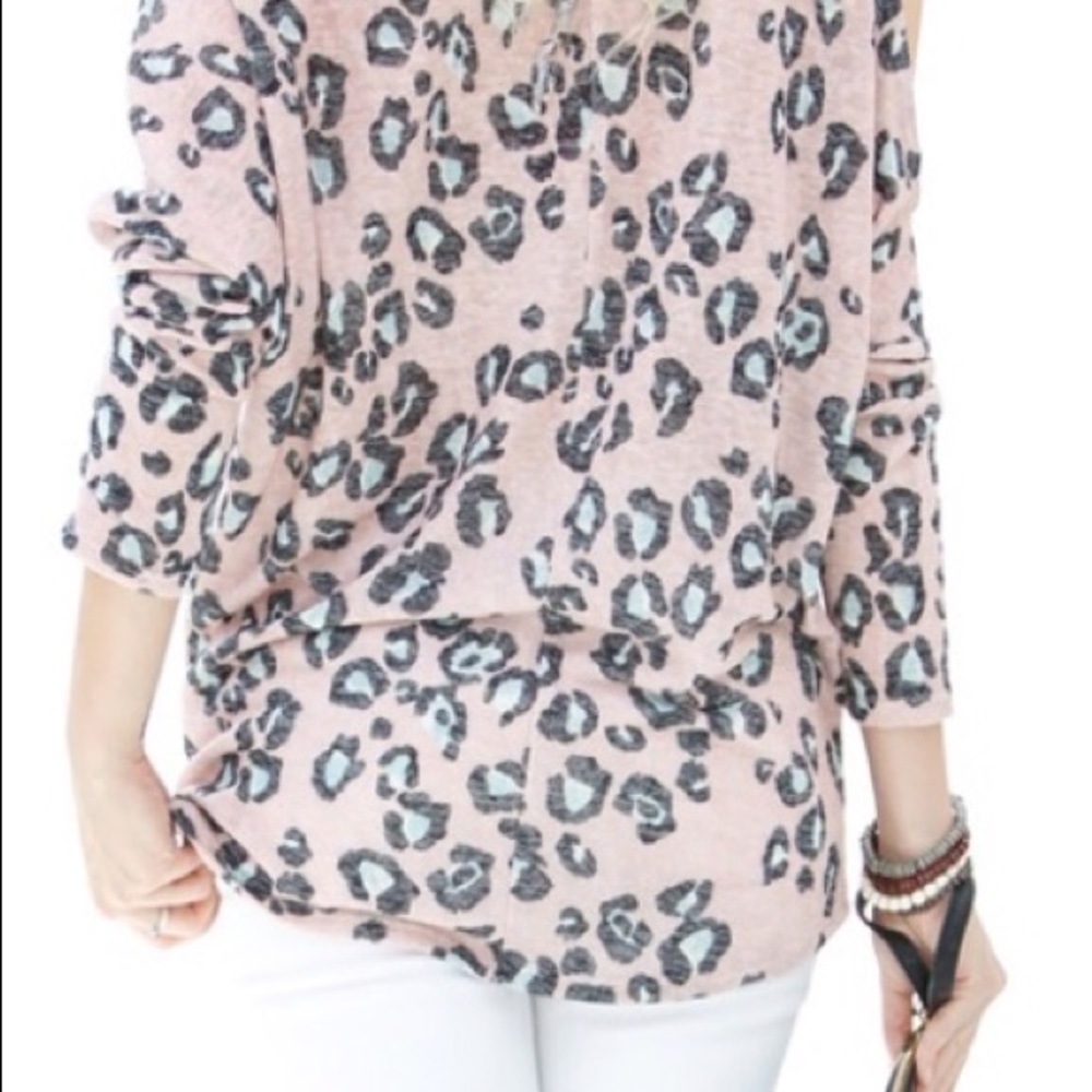 Boutique top. Pink animal print top cold shoulder - Picture 3 of 4
